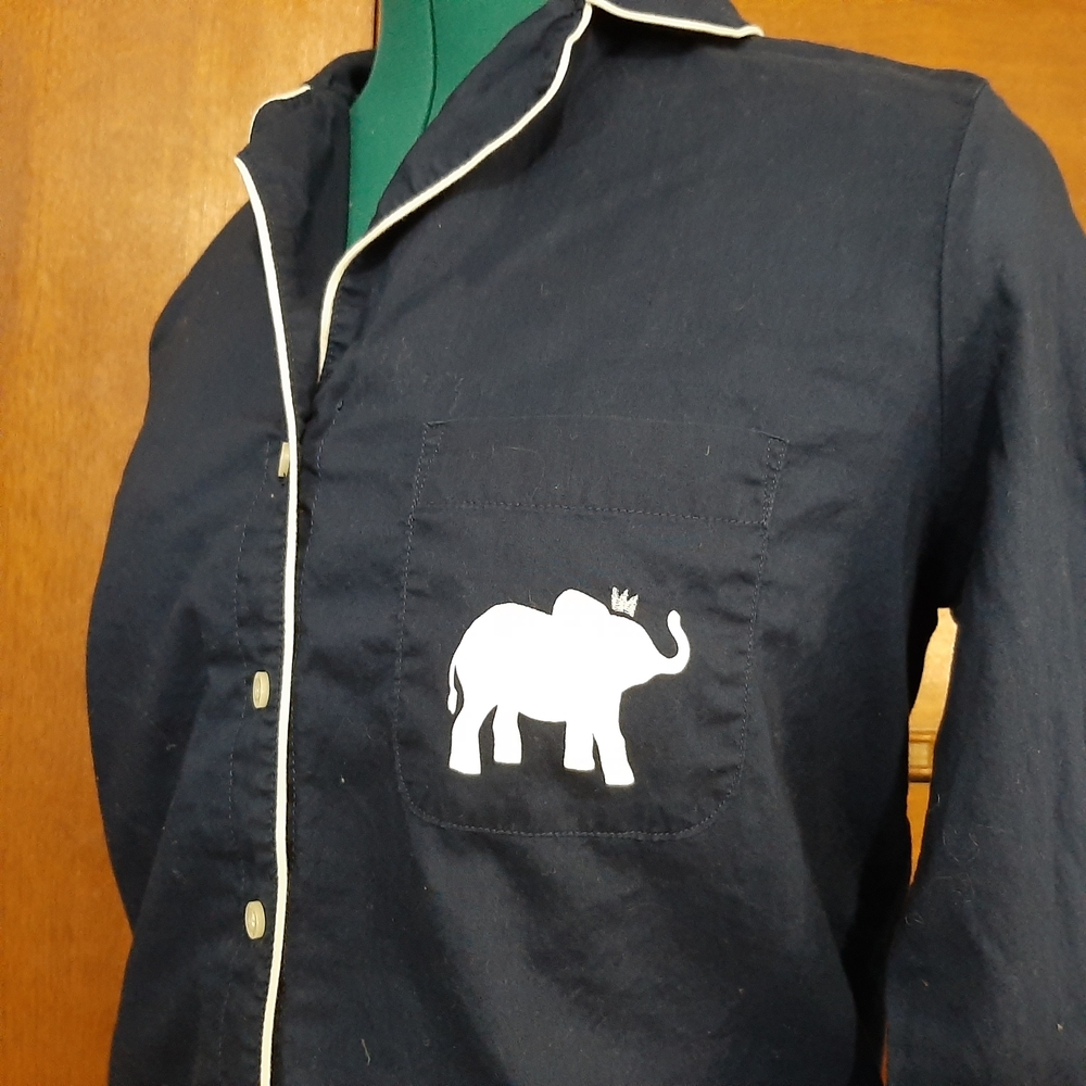 Aerie Navy Pajama Top with White Elephant Design